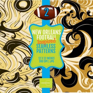 Seamless Pattern New Orleans Football Colors 12x12 Digital Papers, DIY Printable Patterns, Instant 300 DPI JPG Download for Crafts