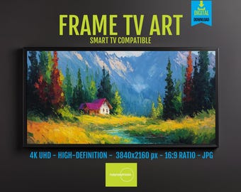 Autumn River Cottage Landscape: Vibrant Nature for Samsung Frame TV