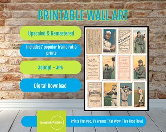 Vintage Baseball Art Print – Iconic Tobacco Card Collection, Retro Sports Decor, PRINTABLE Baseball Memorabilia, Gift for Collectors