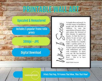 PRINTABLE Success Quote Art by Ralph Waldo Emerson, Motivational Wall Art, Inspirational Home Office Decor, Digital Download for Graduates