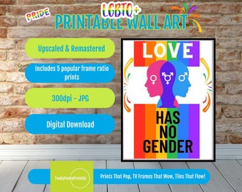 Pride Wall Art Printable LGBTQ Digital Download, Love Has No Gender, Rainbow Decor for Inclusive Pride Celebration, Colorful Art Print