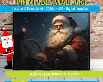 Vintage Christmas Wall Art Printable, Santa and Tree Holiday Poster, Festive Poster, Cozy Winter Cottage Home Decor Digital Download