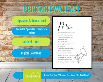 Mom Poem Line Art Print, Minimalist Black & White Wall Art Digital Download, Thoughtful Mother’s Day Gift, Modern Home Office Decor