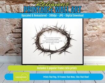 Bible Verse Wall Art Crown of Thorns Isaiah 53 Christian PRINTABLE, Religious Digital Download Decor, Inspirational Scripture Print
