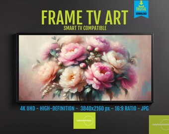 Pink Peony Art for FRAME TV - Romantic Pastel Floral Screensaver, Soft Watercolor Flower Décor, Digital Botanical Art Design, 1001