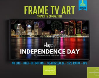 American Flag TV Art 4th of July Digital Download, USA Holiday Decor, Vintage Frame Tv Art, HD 4K Screensaver, Independence Day, 236