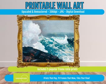 Seascape PRINTABLE Wall Art – Ocean Waves Painting Digital Download – Winslow Homer Masterpiece, Nautical Coastal Decor for Home or Office