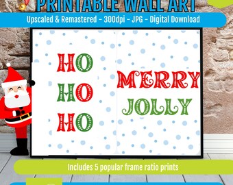 Ho Ho Ho Christmas Printable Wall Art - Set of 2 Merry & Jolly Holiday Prints, Festive Polka Dot Decor for Home Accent