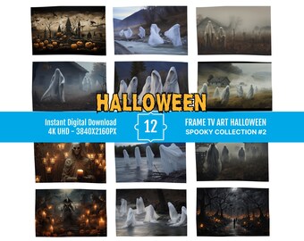 Halloween Ghost Vintage Art for Samsung Frame TV | Neutral Fall Decor & Ghost Wall Art | 4K Download for Spooky Decor
