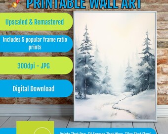 Printable Winter Forest Wall Art – Snowy Nature Landscape for Home or Office, Digital Download Seasonal Wall Decor