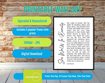 She Walks in Beauty Poem Wall Art - Lord Byron Print - Romantic Literary Decor, Inspirational Art for Home, Elegant Night Sky Decor, Gift