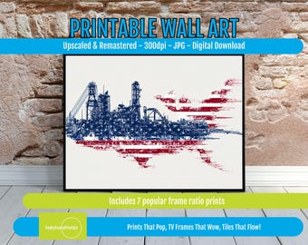 Abstract US Map Art Print: Red, Blue, Patriotic Home Decor (Digital Download