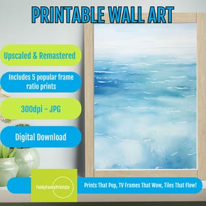 Watercolor Painting Ocean Wall Art, PRINTABLE Seascape Beach House Decor, Abstract Coastal Watercolor Print Digital Download