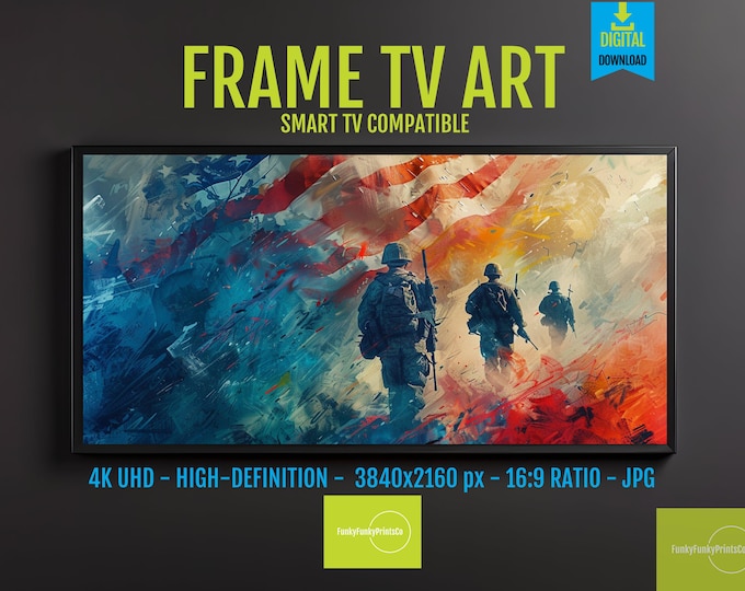 Featured listing image: Digital Download Frame TV Art Military – Patriotic American Flag 4K HD, Red White & Blue, 4th of July, Memorial Day, Independence Day Decor
