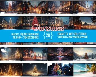 Christmas TV Frame Art Bundle - Trees From Around the World - 20 Digital Images | Decorate Your Screen for Holidays  | 4k HD 16x9