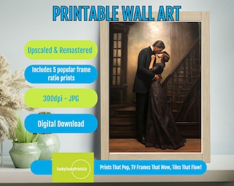Victorian Romance Art Print – Vintage Couple Love Poster Elegant Gothic Wall Decor, Classic Antique Romantic Historical Home Accent