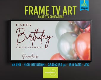 Personalized Birthday TV Frame Art - Pink Gray Balloon Party Decor