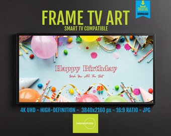 Birthday TV Frame Art 4K Colorful Balloons for Samsung Frame, Digital Happy Birthday Party Decor, HD 16x9 Wall Art Download