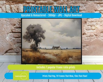 Vintage Moody Landscape PRINTABLE Wall Art - Transform Your Space with a Dark Antique Oil Painting Print, Rustic Digital Download