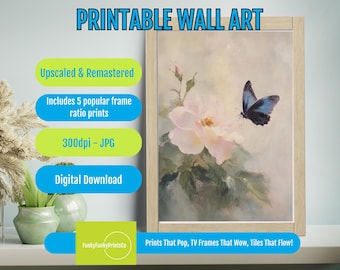 Pink Rose Butterfly Art Print: Ethereal Romantic Home Decor (Digital Download