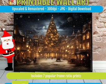 Cozy Christmas Village Wall Art Printable, Vintage Snowy Cottage Scene, Festive Holiday Home Decor Poster, Winter Mantel Digital Download