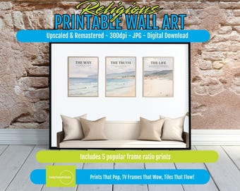 Christian Wall Art Set - Life Truth Way Bible Verse Prints, Inspirational Scripture Decor, Digital Download, Faith Home Decor