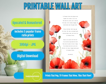 Watercolor Poppies Print: In Flanders Fields Poem, Motivational Wall Art (Digital Download