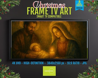 Samsung Frame TV Art Holy Family, Loving Embrace Portrait, HD Digital Download, Warm Light Nativity Scene Christmas Decor