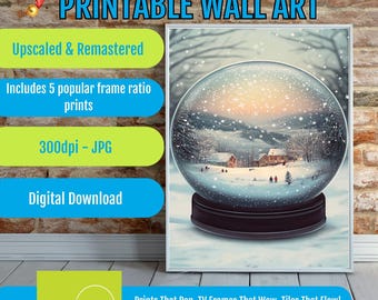 Christmas Village Snow Globe Print, Cozy Winter Decor, Printable Wall Art for Holiday Home, Festive Digital Download Art, Seasonal Decor