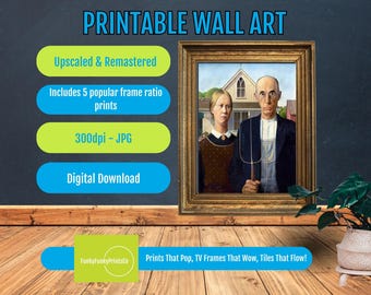 Farmhouse Wall Art PRINTABLE American Gothic Style Decor, Vintage Rustic Artwork for Living Room, Grant Wood Inspired Country Decor Gift