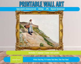 The Milkmaid Print Winslow Homer Art – Watercolor Coastal Landscape, Vintage Wall Decor, Rural Life PRINTABLE, Tranquil Home Art