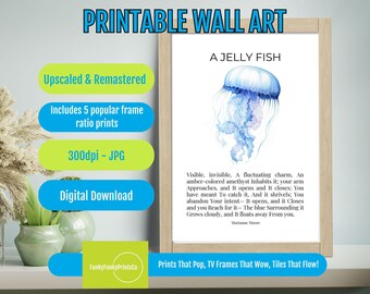 Watercolor Jellyfish Poem Print: Marianne Moore, Coastal Wall Art (Digital Download