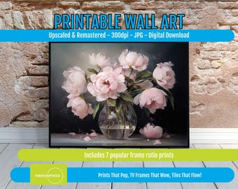 Pink Peonies Art Print Set, Moody Floral Digital Download, Modern PRINTABLE Peony Wall Decor for Elegant Artistic Home Decor