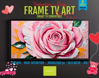 Valentine's Day Frame TV Art | Vibrant Pink Rose Digital 4K UHD Screensaver | Romantic 16x9 Smart TV Wall Decor Gift