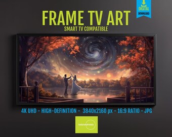 Romantic TV Artwork Starry Night Dance, 4K UHD Autumn Wall Decor for Smart TV, Cozy Digital Download, Couple Dancing Art