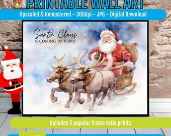 Santa Claus Watercolor Print, Holiday Decor Wall Art, Printable Christmas Art, Festive Digital Download, Santa Claus Decor for Home