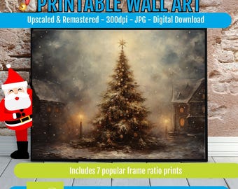 Winter Wonderland Printable Wall Art, Vintage Snowy Village Scene, Cozy Christmas Cottage Poster, Nostalgic Festive Holiday Digital Download