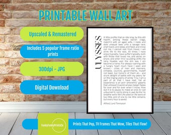 Ulysses Poem Art Print Inspirational Literary Wall Decor Alfred Tennyson Quote, Motivational Home Office Decor, Digital Download Art, Gift
