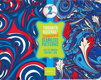 PRINTABLE Tiles 12x12 Seamless Toronto Baseball Pattern Set, Inspired Digital Art Papers, Repeated Sports Tile Graphics 300dpi JPG