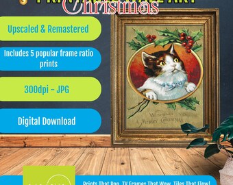 Merry Christmas Vintage, Wall Art PRINTABLE, Holiday Gift, Decor, Retro Christmas DIGITAL Download, Bamforth Prints, Festive Home Decoration