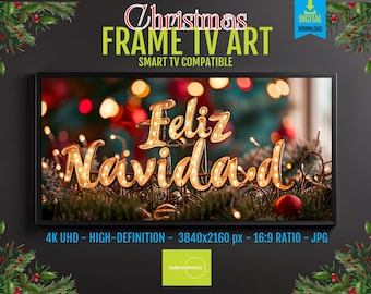 Samsung Frame TV Art Feliz Navidad Christmas Scene, 4K HD Digital Download, Festive Holiday Screensaver, Winter Wonderland Decor