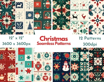 Christmas Tile Prints, Vintage Ceramic Pattern Art (Digital Download)