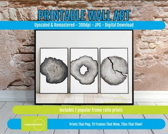 Tree Ring Art Set, Black and White PRINTABLE Wall Art, Modern Minimalist Nature Decor, Digital Download for Home or Office