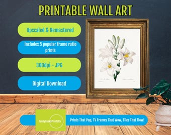 Madonna Lily PRINTABLE Vintage Floral Art Download, Pierre Joseph Redouté Botanical Wall Decor, Elegant Nature Home Decor Gift