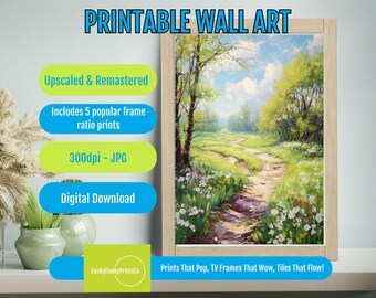 Forest Vintage Print Greenery Wall Decor, Retro Botanical Tree Art, Enchanted Woodland Floral Summer Flowers Digital Download