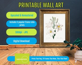Madonna Lily PRINTABLE Vintage Floral Art Download, Pierre Joseph Redouté Botanical Wall Decor, Elegant Nature Home Decor Gift