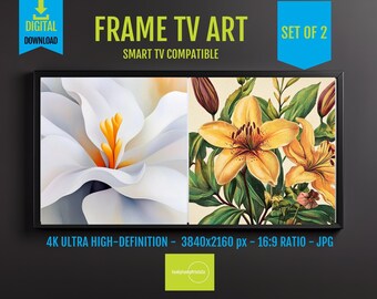 Vintage Botanical Lily Samsung FRAME TV Art | Yellow & White Floral Illustration | 16x9 4K HD Digital Download | Nature-Inspired Wall Decor