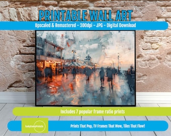 PRINTABLE Wall Art Urban Coastal Cityscape – Abstract Evening Boardwalk Digital Download for Modern Home Decor, City Lights Art Print