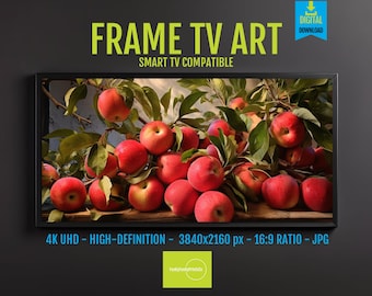 4K Screensaver Autumnal Atmosphere: Red Apples & Green Leaves Art for Samsung Frame TV – Rustic Fall Decor, Nature, Artistic Display