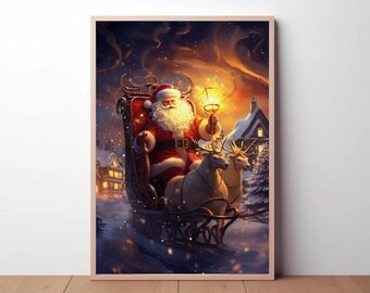 Festive Holiday Decor Set - PRINTABLE Santa Claus & Reindeer Art | Instant Download JPG | St. Nick | Christmas Wall Print